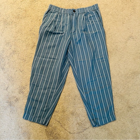 Madewell Striped Linen Blend Track Trouser Pants Pleated Blue Size Medium - Picture 4 of 10